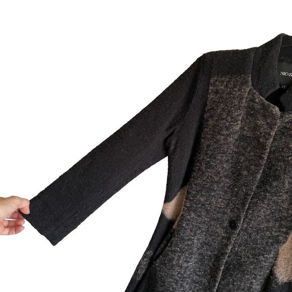 NIC + ZOE Wool Cotton Long High Low Cardigan Sweater Coat Black Grey Tan S - Picture 4 of 8
